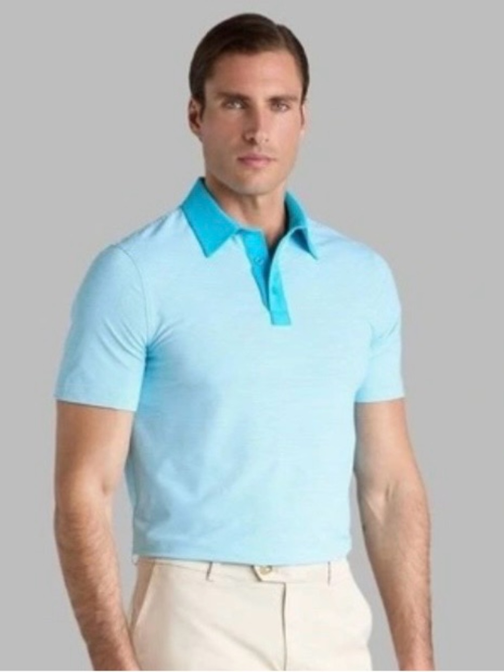 G/FORE Mens Feeder Stripe Fine Tech Jersey Polo Size L Azul Blue Golf